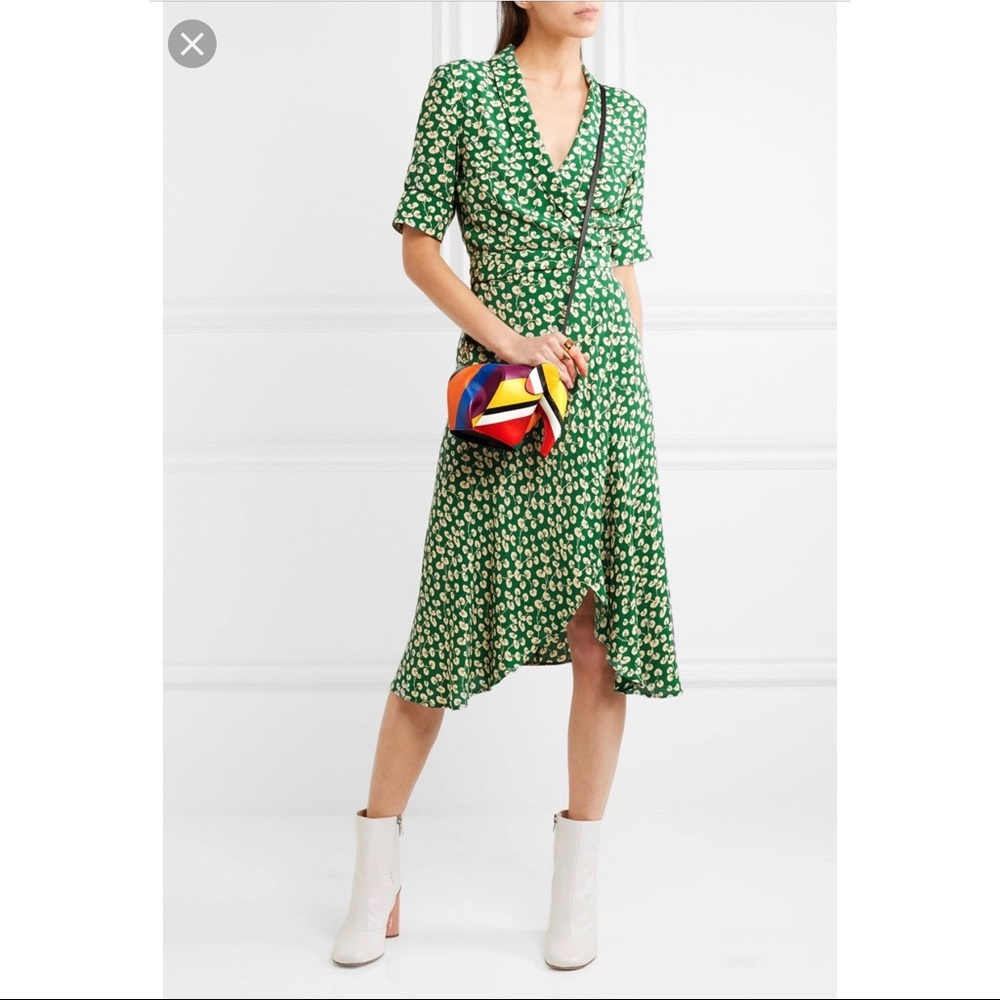 Ganni Dalton Crepe Wrap Dress in Green